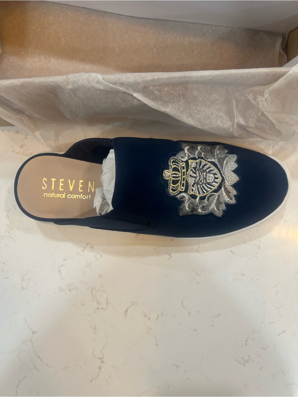 Seven Natural ComfortNavy Embroidered Slip-On Shoe